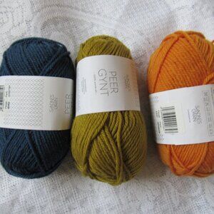 Lot of 3 Peer Gynt Sandnes Garn Norwegian Wool Yarn, 50 g each